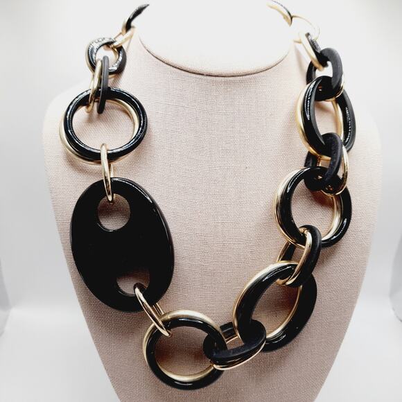 Chico’s Black & Gold Link Statement Necklace, 25", NWT, Original $69 - Picture 1 of 9